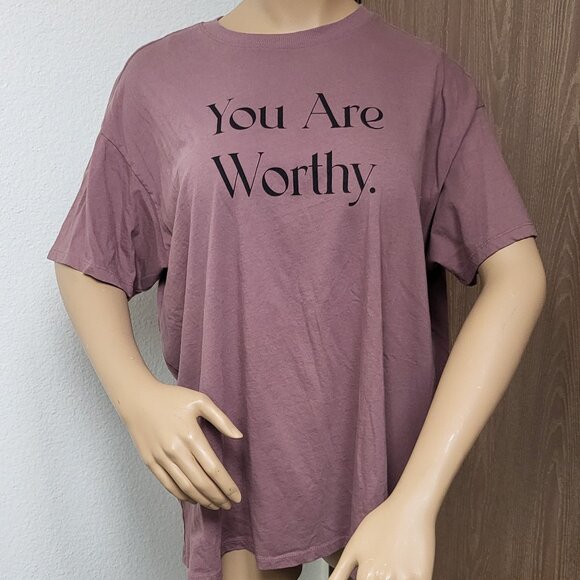 Torrid mauve-pink short-sleeve t-shirt "You Are Worthy" EUC oversized size 00 - Picture 1 of 8
